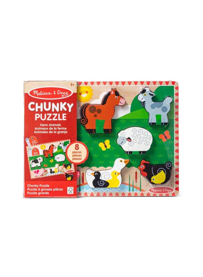 Melissa & Doug Farm Animals Wooden Chunky Puzzle (8 Pieces) - Image 1